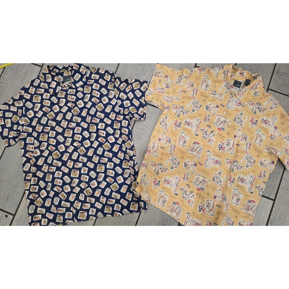 Lizwear Vintage Rayon Button Down Shirt Bundle L Navy Tropical Yellow Paris Cafe